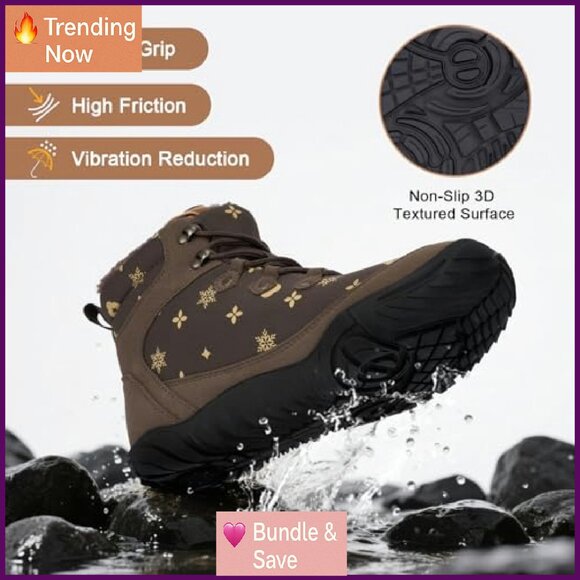 Women's Zero Drop Barefoot Hiking Boots Waterproof Snow Boots Wide Toe - Picture 3 of 8